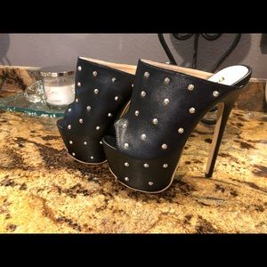 Slip on Stiletto Heels by DiJi Girl. Black with gold spikes.